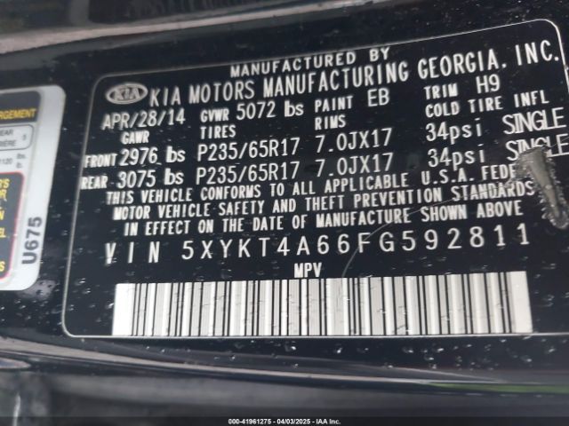 5XYKT4A66FG592811 KIA SORENTO LX