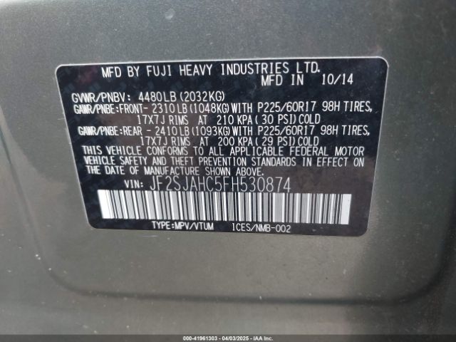 JF2SJAHC5FH530874 Subaru Forester 2.5i Limited