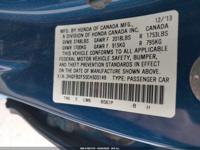 Honda Civic Lx 2014 2HGFB2F55EH505149 Image 9