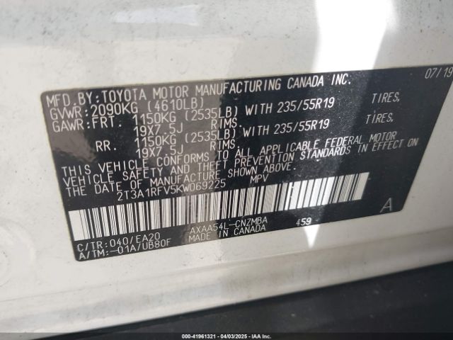 2T3A1RFV5KW069225 Toyota Rav4 Xle Premium