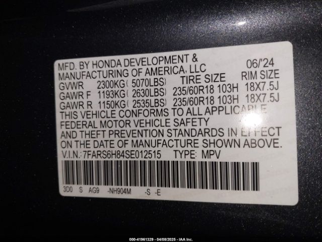 7FARS6H84SE012515 Honda Cr-v Hybrid Sport-l