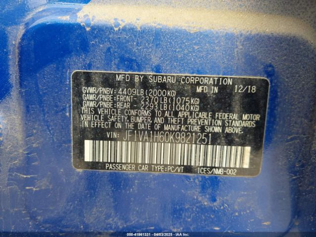 2019 SUBARU WRX JF1VA1H60K9821251 Photo 8