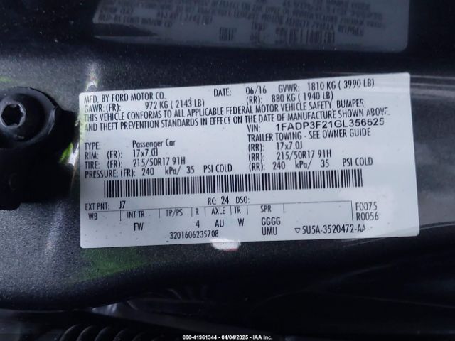 1FADP3F21GL356625 Ford FOCUS SE