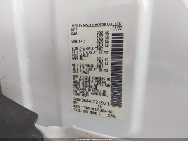 5N1BT3BA6NC725921 Nissan Rogue Sv Fwd