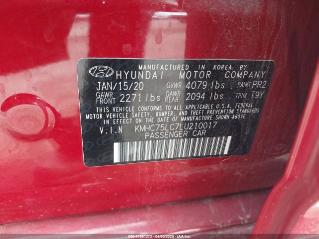 KMHC75LC7LU210017 Hyundai Ioniq Hybrid Se