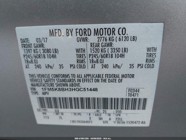1FM5K8BH3HGC51448 Ford Explorer