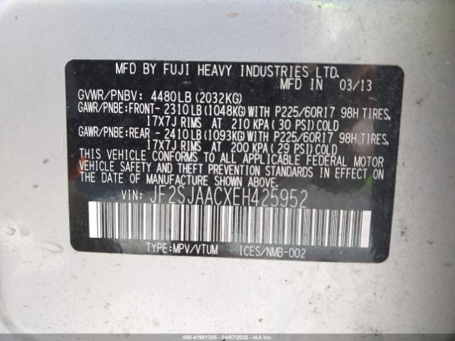 JF2SJAACXEH425952 Subaru Forester 2.5i