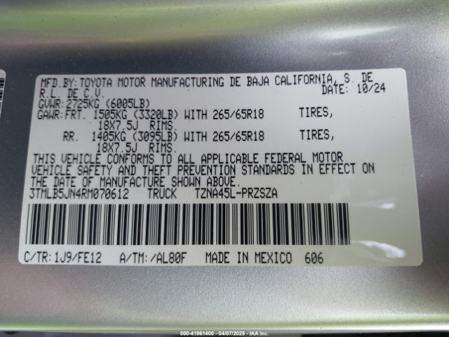 3TMLB5JN4RM070612 Toyota Tacoma Trd Sport 4wd