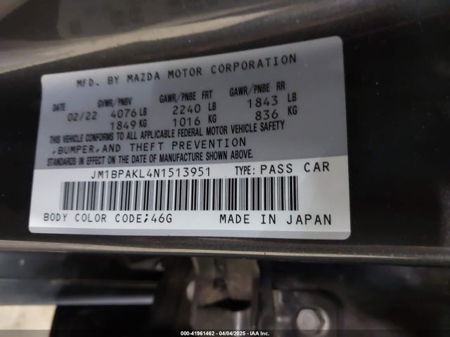 JM1BPAKL4N1513951 Mazda MAZDA3