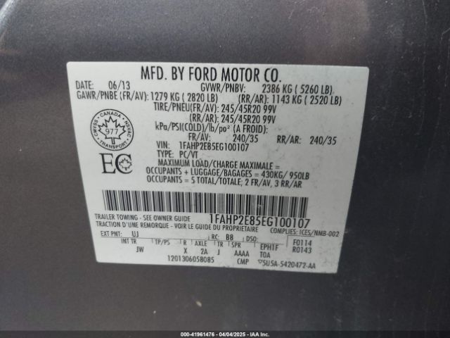1FAHP2E85EG100107 Ford TAURUS SEL