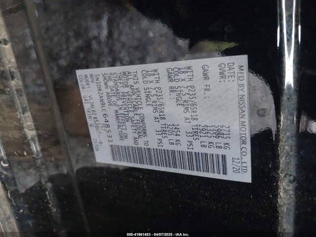 Nissan Pathfinder S 2wd 2020 5N1DR2AN9LC648531 Image 9