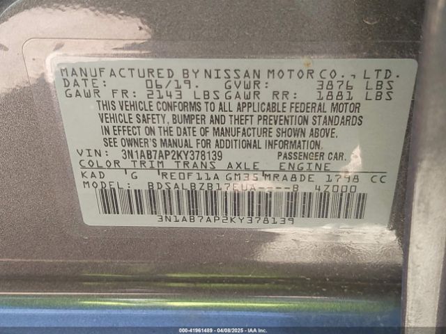3N1AB7AP2KY378139 Nissan 2019