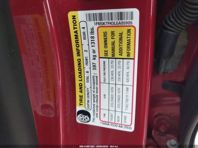 1FMSK7FH3LGA05905 Ford Explorer Limited