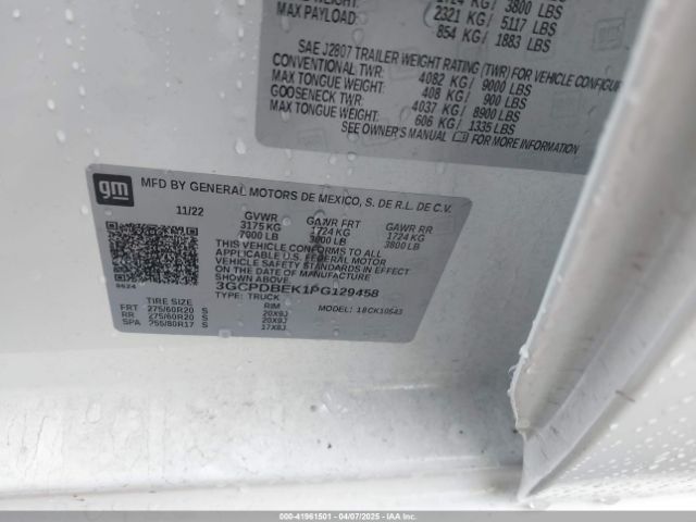 3GCPDBEK1PG129458 Chevrolet Silverado 1500 4wd  Short Bed Custom