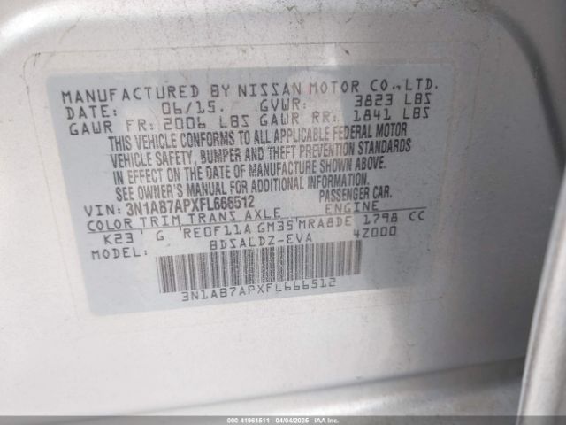 3N1AB7APXFL666512 Nissan Sentra Fe+ S/s/sl/sr/sv