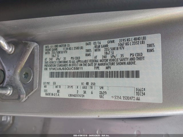 1FMCU9J93GUC55811 Ford Escape Titanium