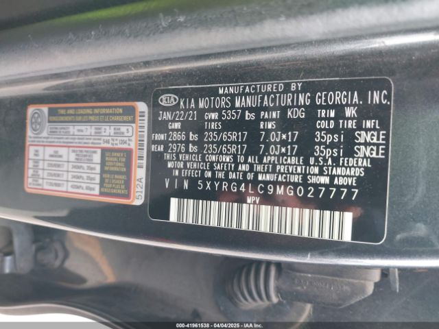 5XYRG4LC9MG027777 KIA SORENTO LX