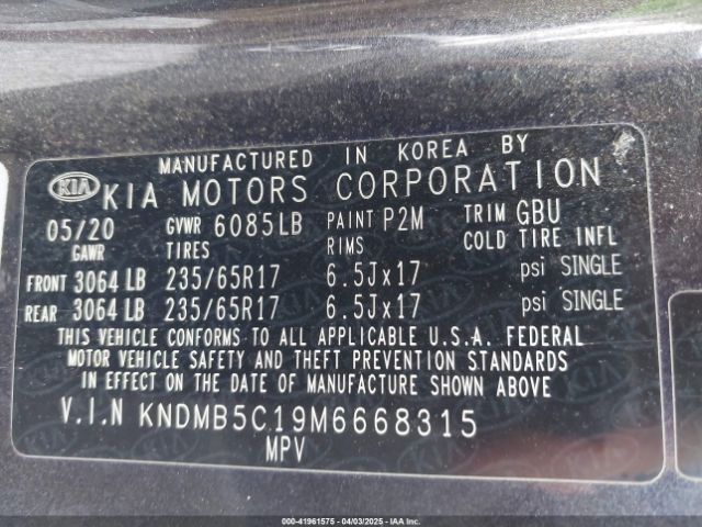 KNDMB5C19M6668315 KIA SEDONA LX