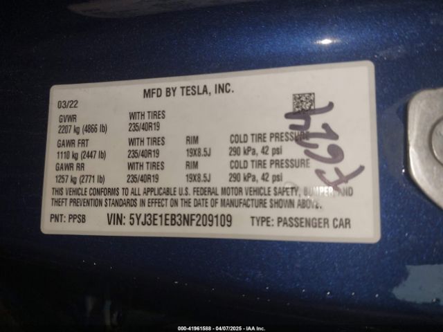 2022 TESLA MODEL 3 5YJ3E1EB3NF209109 Photo 8