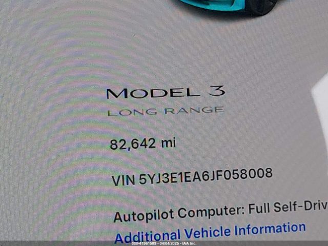 5YJ3E1EA6JF058008 Tesla Model 3 Long Range/mid Range