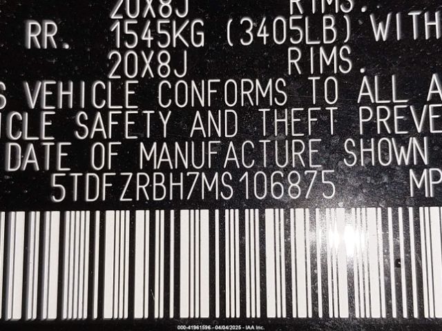 5TDFZRBH7MS106875 Toyota Highlander Platinum