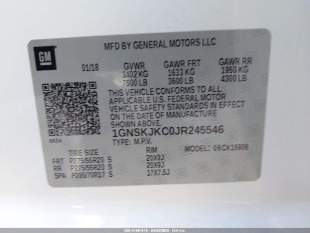 1GNSKJKC0JR245546 Chevrolet Suburban Premier