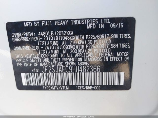 2017 SUBARU FORESTER JF2SJAEC9HH482366 Photo 8