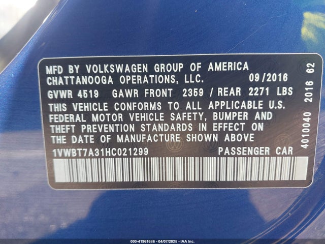 1VWBT7A31HC021299 Volkswagen Passat 1.8t Se