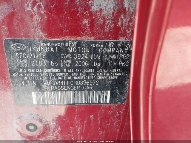 KMHD84LF0HU358572 Hyundai Elantra Limited