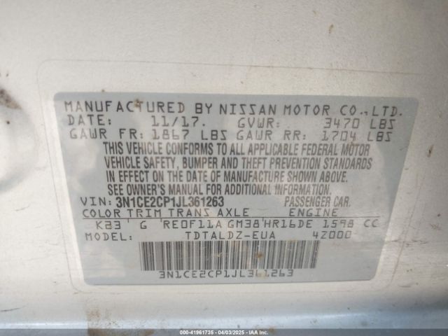 3N1CE2CP1JL361263 Nissan Versa Note Sv