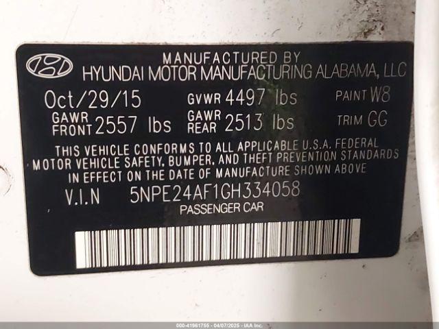 5NPE24AF1GH334058 Hyundai SONATA SE