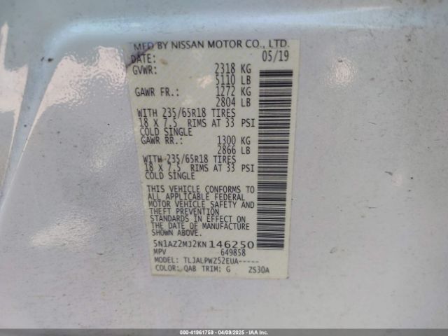 5N1AZ2MJ2KN146250 Nissan MURANO S