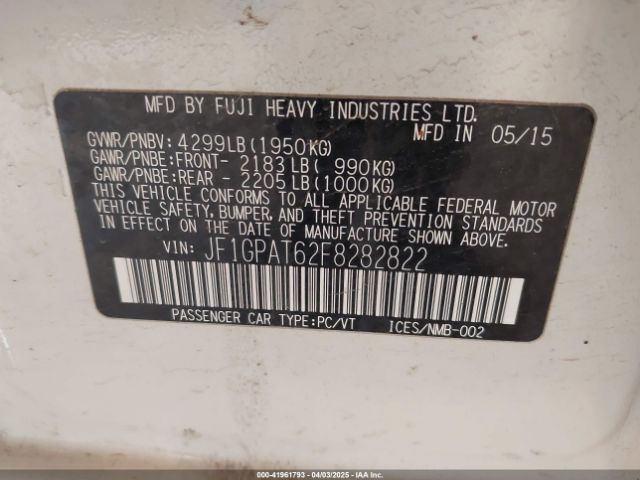 JF1GPAT62F8282822 Subaru Impreza 2.0i Sport Premium