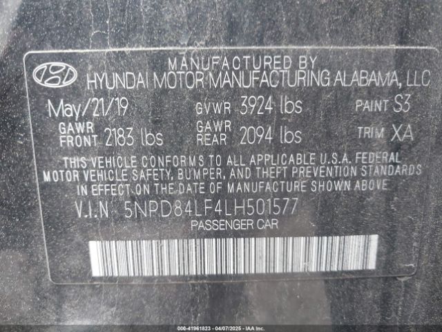 5NPD84LF4LH501577 Hyundai ELANTRA SEL
