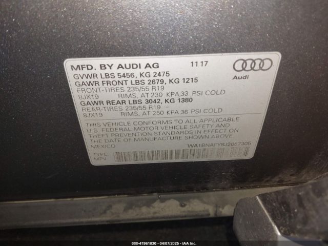 WA1BNAFY8J2087305 Audi Q5 2.0t Premium/2.0t Tech Premium