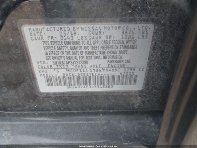 3N1AB7AP3JY313380 Nissan SENTRA SV