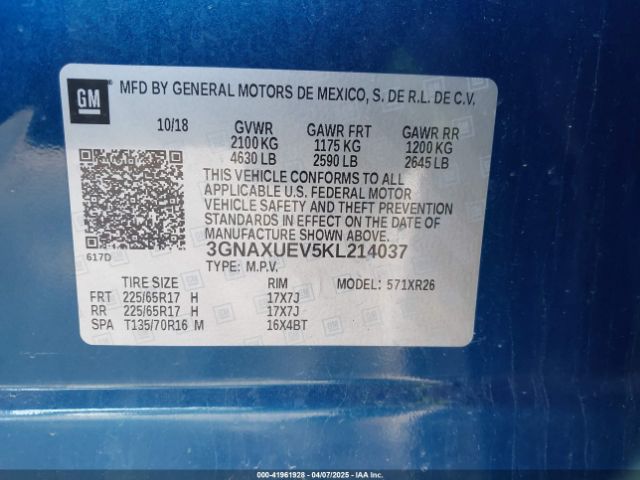 3GNAXUEV5KL214037 Chevrolet EQUINOX LT