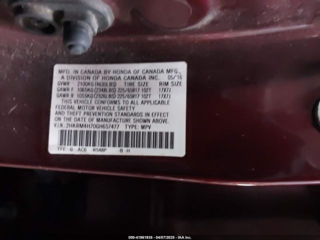 2HKRM4H70GH657477 Honda Cr-v Ex-l