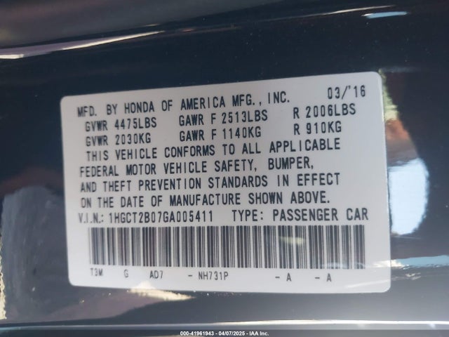 1HGCT2B07GA005411 Honda Accord Touring