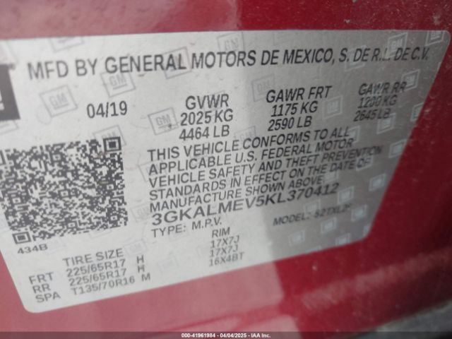 3GKALMEV5KL370412 GMC Terrain Sle