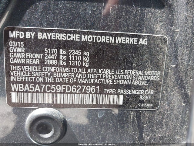 BMW 528I 2015 WBA5A7C59FD627961 Image 9