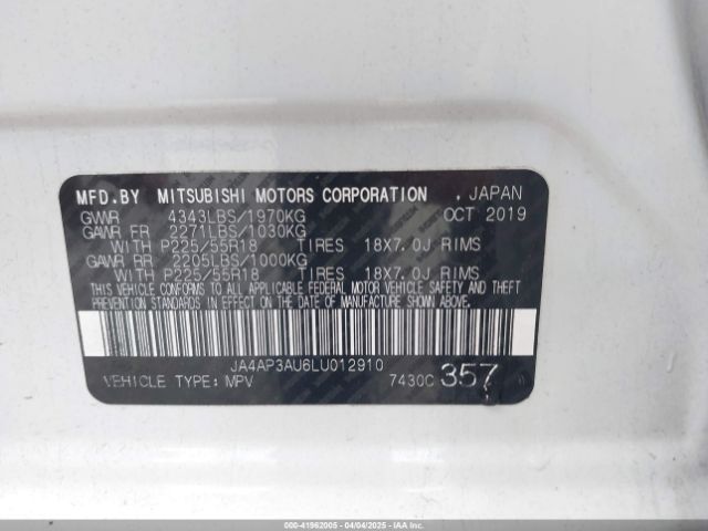 JA4AP3AU6LU012910 Mitsubishi Outlander Sport 2.0 Es