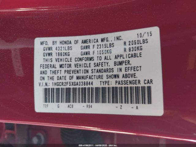 1HGCR2F5XGA038844 Honda k24w1