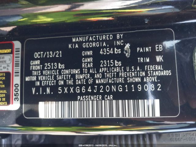 5XXG64J20NG119032 KIA K5 Gt-line