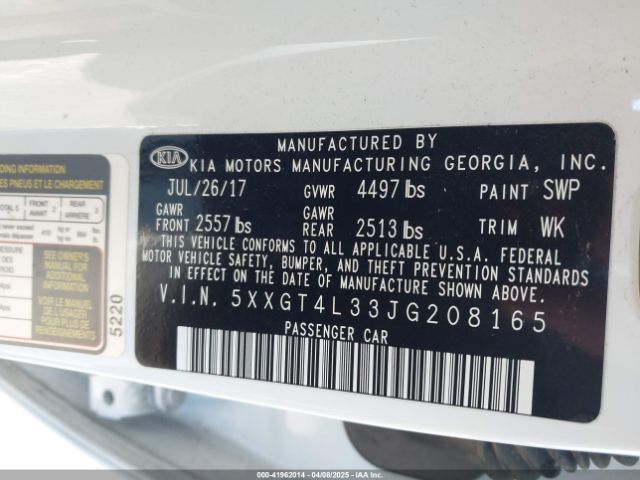 5XXGT4L33JG208165 KIA Optima S