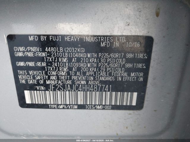 JF2SJAJC4HH487741 Subaru Forester 2.5i Limited