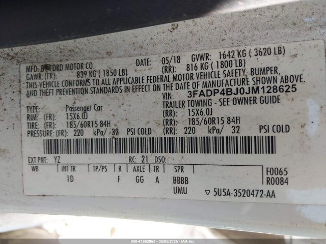 3FADP4BJ0JM128625 Ford FIESTA SE