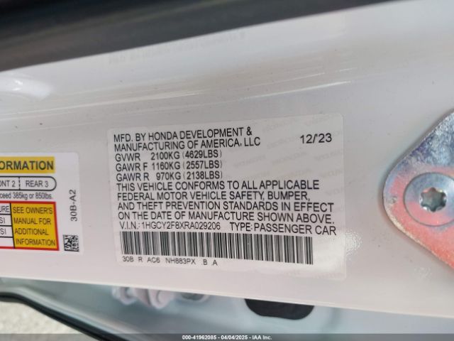 1HGCY2F8XRA029206 Honda Accord Hybrid Touring