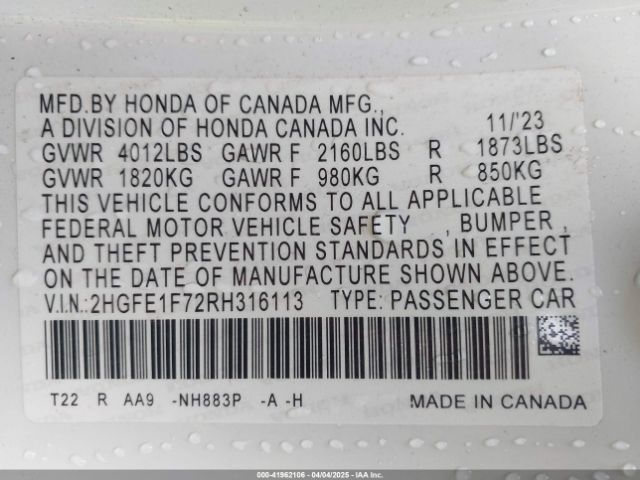 2024 HONDA CIVIC 2HGFE1F72RH316113 Photo 8