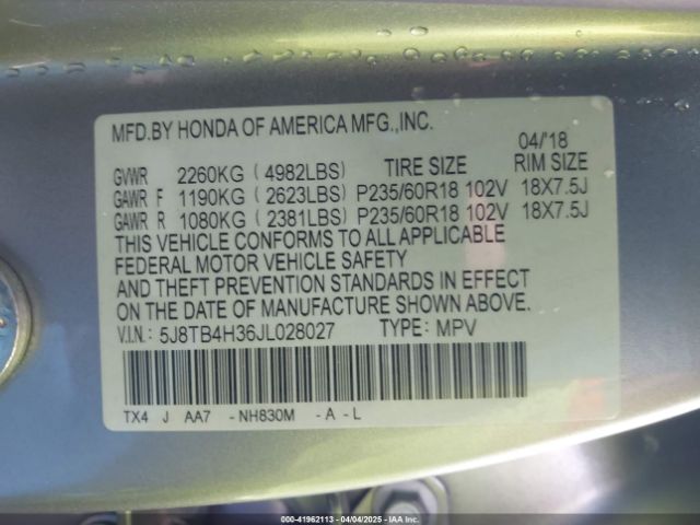 5J8TB4H36JL028027 Acura Rdx Acurawatch Plus Package